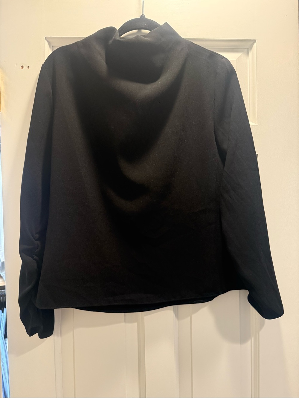 Zara Black Long-Sleeve Draped Neck Blouse